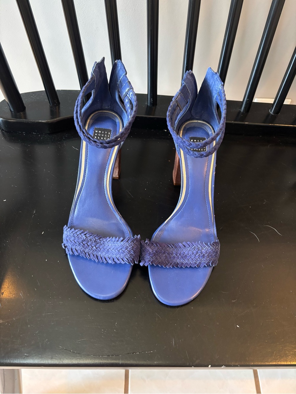 White House Black Market Cobalt Blue Braided Ankle-Strap Heels